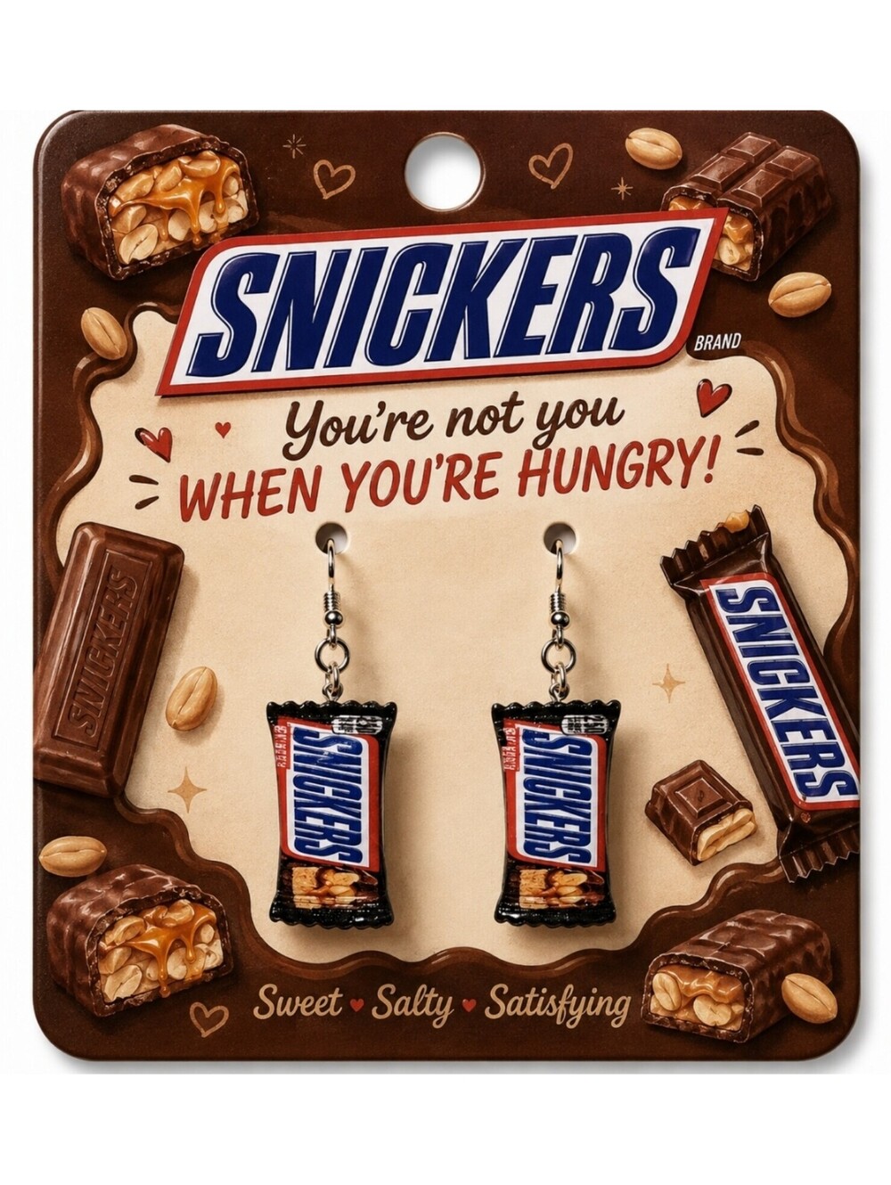 Fun Jewelry Mini Snickers Chocolate Candy Bar Novelty Hypoallergenic Earrings